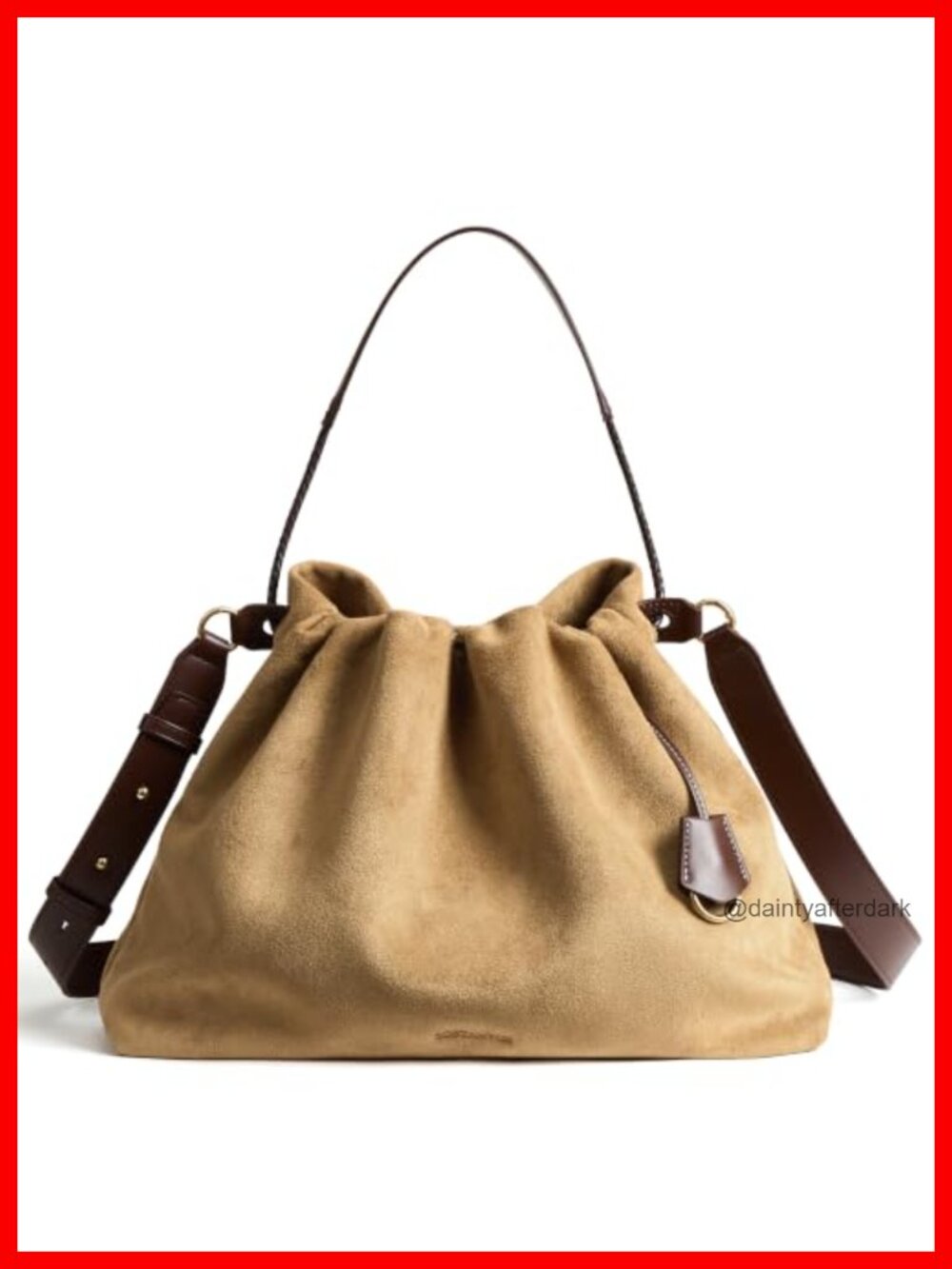 Slouchy Hobo Bag Drawstring Crossbody Purse Faux Suede Vegan Leather